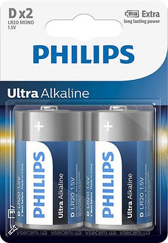 Фото Philips D Alkaline 2 шт Ultra (LR20E2B/10)