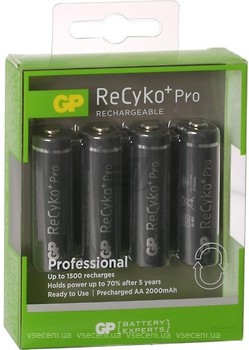 Фото GP Batteries AA R6 2100mAh NiMh 4 шт ReCyko+ Pro Professional (GP210AAHCBE-2GBE4)