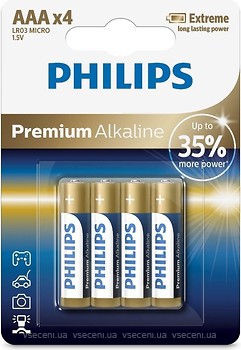 Фото Philips AAA Alkaline 4 шт Premium Alkaline (LR03M4B/10)