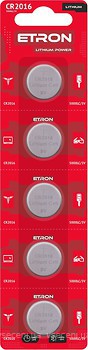 Фото Etron Lithium Power CR2016 3V Blister 5 шт (CR2016-C5)