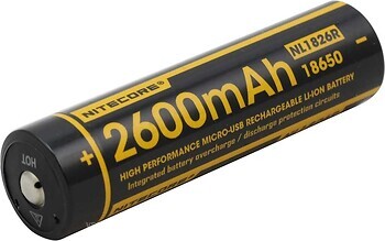 Фото NiteCore 18650 NL1826R 2600mAh Li-ion USB 1 шт Protected (6-1020-r)