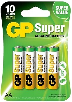 Фото GP Batteries AA Alkaline 4 шт Super (15A-U4)