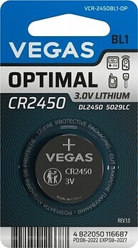 Фото Vegas CR-2450 3V Lithium 1 шт (VCR-2450BL1-OP)