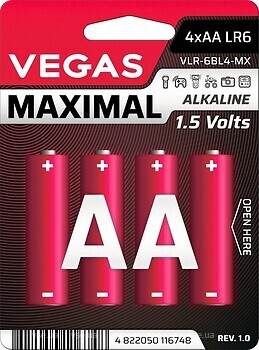 Фото Vegas Maximal AA/LR6 1.5V 4 шт (VLR-6BL4-MX)