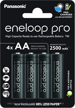 Фото Panasonic AA 2500mAh NiMh 4 шт Eneloop Pro (BK-3HCDE/4CP)