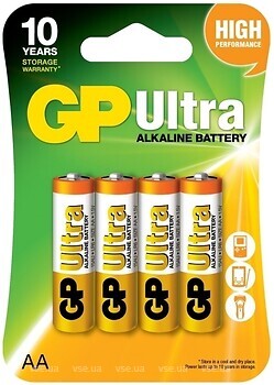 Фото GP Batteries AA/LR6 1.5V Alkaline 2 шт Ultra (15AU-U4)