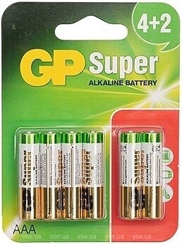Фото GP Batteries Super Alkaline 1.5V 24A-U6 6 шт (ЦБ-0056787)