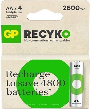 Фото GP Batteries ReCyko 2600mAh 270AAHCER21-2TLB4 4 шт (ЦБ-0066280)