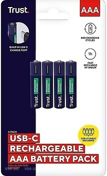Фото Trust USB-C AAA 500 mAh Blue 4 шт (25671)