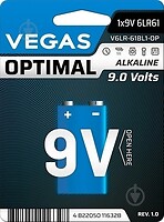 Фото Vegas Optimal 9V 6LR61 1 шт (V6LR-61BL1-OP)
