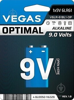 Фото Vegas Optimal 9V 6LR61 1 шт (V6LR-61BL1-OP)