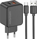 Фото Amaya E113UC PD25W+QC3.0 1USB-A/1C USB Type-C Cable Black (84569)