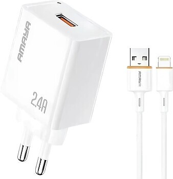 Фото Amaya E79D 2.4A 1USB-A Lightning Cable White (84575)