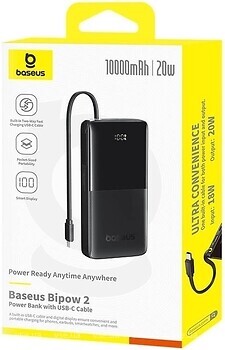 Фото Baseus Bipow 2 With USB-C Cable 10000 mAh 20W Black (P10077101113-00)