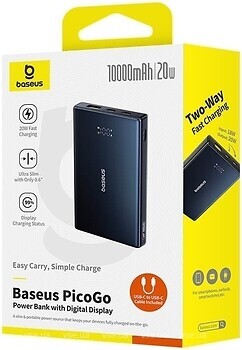 Фото Baseus PicoGo With Digital Display Dual Type C 10000 mAh 20W Black (P10076801123-00)