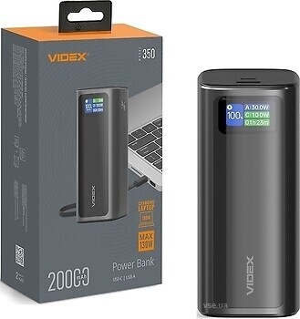 Фото Videx VPB-350 130W PD100W + Display 20000 mAh Gray (VPB-350-G/28607)