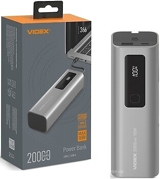 Фото Videx VPB-366 165W PD100W + Display 20000 mAh Gray (VPB-366-G/28606)