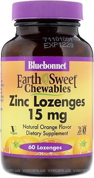 Фото Bluebonnet Nutrition EarthSweet Chewables Zinc Lozenges зі смаком апельсина 60 льодяників