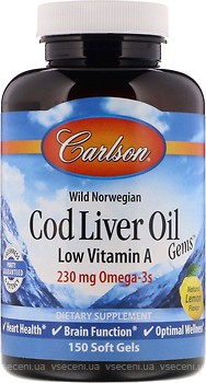 Фото Carlson Labs Cod Liver Oil 1000 мг зі смаком лимона 150 капсул (CAR-01391)