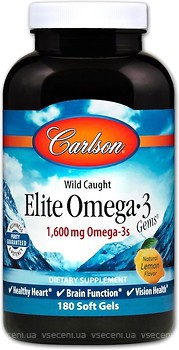 Фото Carlson Labs Wild Caught Elite Omega-3 1600 мг зі смаком лимона 180 капсул (CAR-01712)