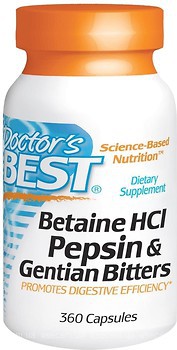 Фото Doctor's Best Betaine HCl Pepsin and Gentian Bitters 360 капсул (DRB00315)