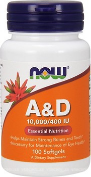 Фото Now Foods Vitamin A&D Essential Nutrition 10000/400 IU 100 капсул (00350)