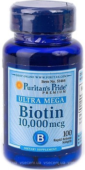 Фото Puritan's Pride Biotin 10 000 мкг 100 капсул