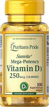 Фото Puritan's Pride Vitamin D3 10 000 IU 100 капсул