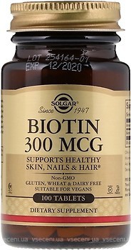 Фото Solgar Biotin 300 мкг 100 таблеток (SOL00280)