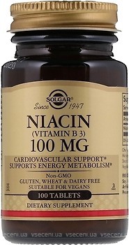 Фото Solgar Niacin Vitamin B3 100 мг 100 таблеток (SOL01860)