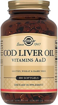 Фото Solgar Vitamins A and D Cod Liver Oil 100 капсул (SOL00940)