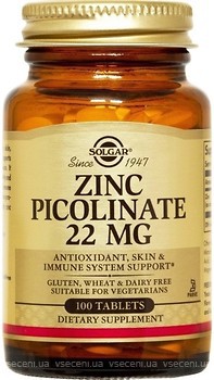 Фото Solgar Zinc Picolinate 22 мг 100 таблеток (SOL03725)