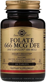 Фото Solgar Folate 666 мкг DFE Metafolin 400 мкг 100 таблеток (SOL01941)
