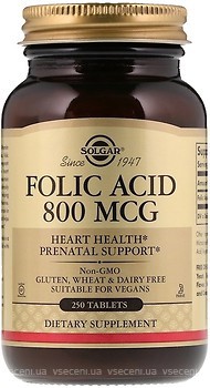 Фото Solgar Folic Acid 800 мкг 250 таблеток (SOL01101)
