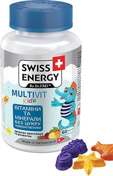 Фото Swiss Energy MultiVit Kids зі смаком лісових ягід 60 льодяників