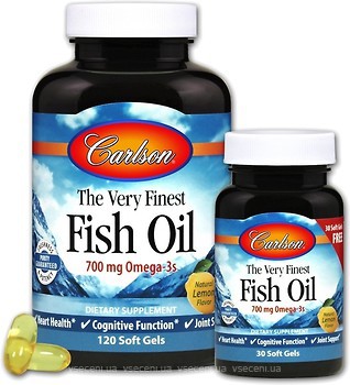Фото Carlson Labs The Very Finest Fish Oil зі смаком лимона 120+30 капсул (CL-1634)