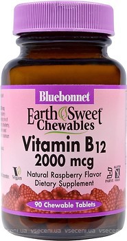 Фото Bluebonnet Nutrition EarthSweet Chewables Vitamin B12 со вкусом малины 2000 мкг 90 таблеток