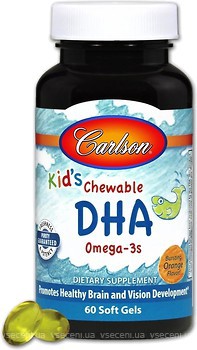 Фото Carlson Labs Kids Chewable DHA зі смаком апельсина 60 капсул (CAR-01570)