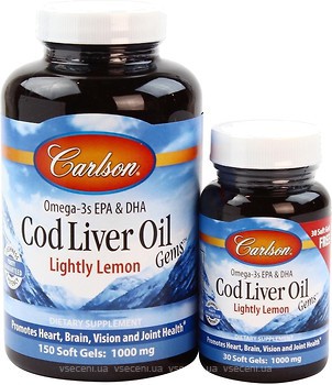 Фото Carlson Labs Cod Liver Oil 1000 мг со вкусом лимона 150+30 капсул (CAR-01384)