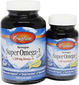 Фото Carlson Labs Norwegian Super Omega-3 in Fish Gelatin 100+30 капсул (CAR-01534)