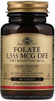 Фото Solgar Folate 1333 мкг DFE Metafolin 800 мкг 100 таблеток (SOL01945)