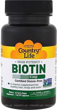 Фото Country Life High Potency Biotin 5 мг 120 капсул (CLF-06506)