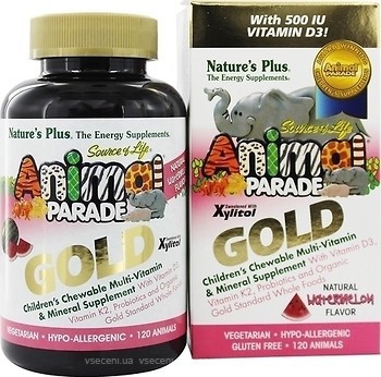 Фото Nature's Plus Animal Parade Gold Childrens Chewable Multi со вкусом арбуза 120 таблеток (29938)