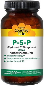 Фото Country Life P-5-P (Pyridoxal 5' Phosphate) 50 мг 100 таблеток (CLF-06237)