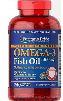 Фото Puritan's Pride Triple Strength Omega-3 Fish Oil 1360 мг 240 капсул