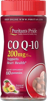 Фото Puritan's Pride Co Q-10 200 мг зі смаком персика, манго 60 капсул