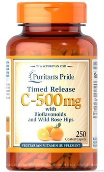 Фото Puritan's Pride Vitamin C-500 мг with Rose Hips Time Release 250 капсул