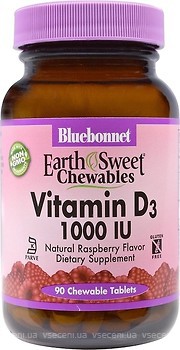 Фото Bluebonnet Nutrition EarthSweet Chewables Vitamin D3 зі смаком малини 1000 мкг 90 таблеток