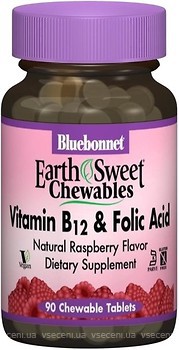 Фото Bluebonnet Nutrition EarthSweet Chewables Vitamin B12 & Folic Acid со вкусом малины 90 таблеток