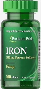 Фото Puritan's Pride Iron Ferrous Sulfate 65 мг 100 таблеток